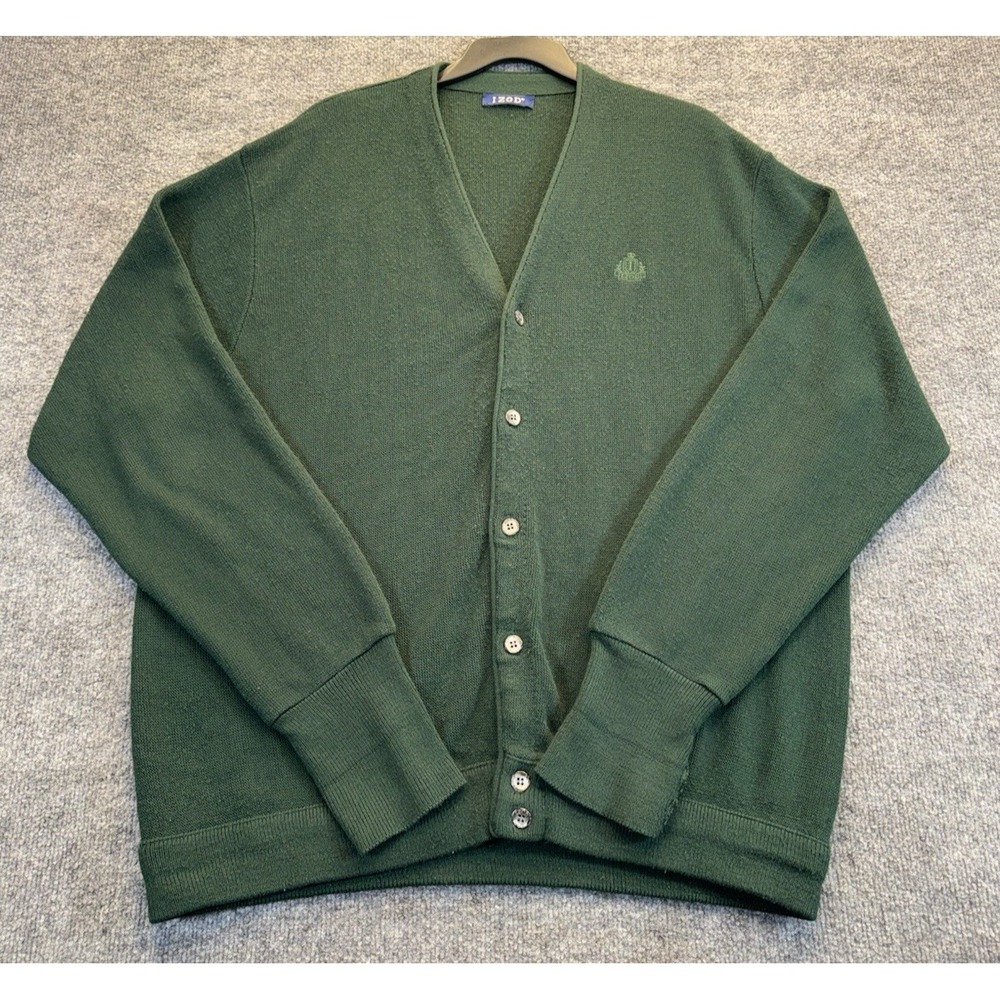 Vintage IZOD Cardigan Sweater Green Button Front USA Made Men's Size Large